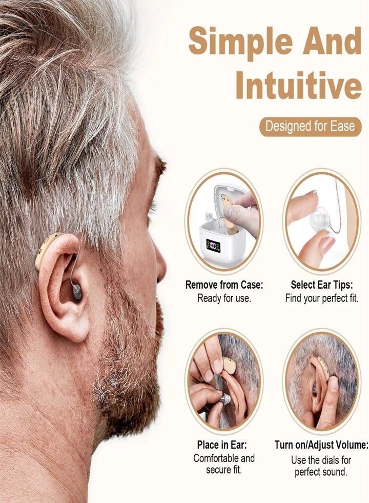 New hearing aid for seniors, noise reduction, amplifier, with LED charging case, for moderate to severe hearing loss (skin color) - Image 5