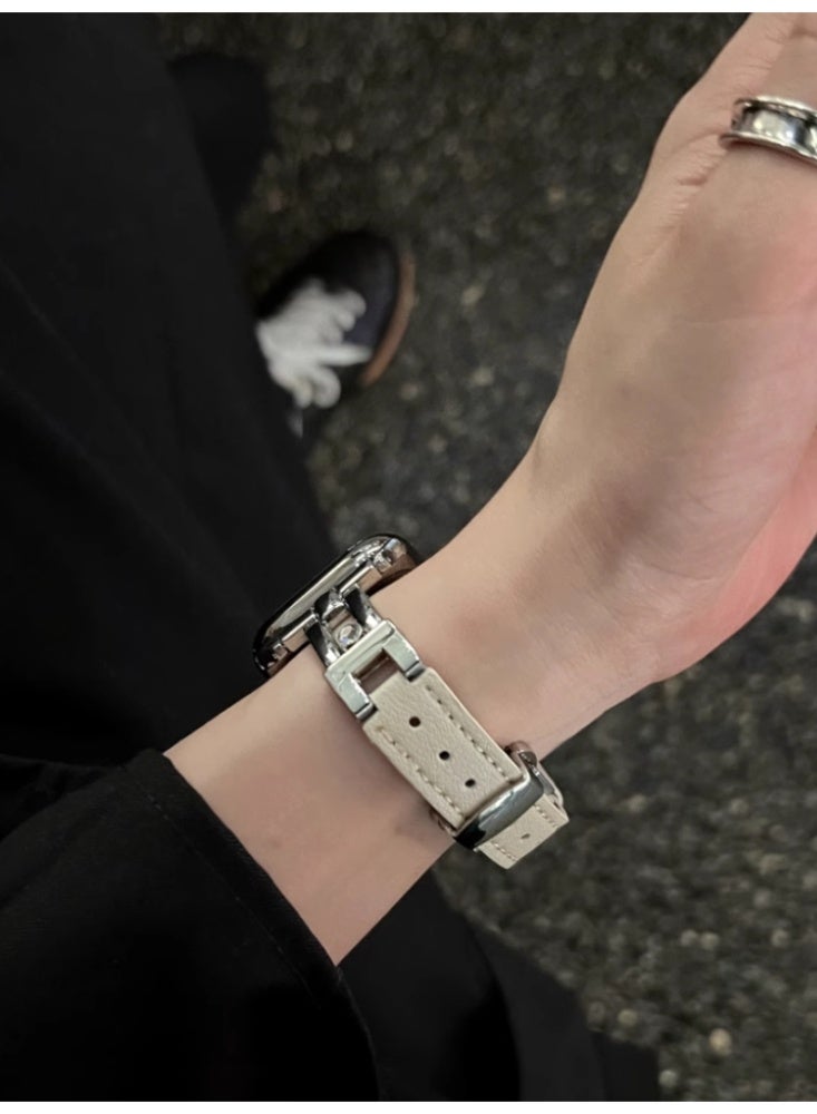 عربست حزام جلدي بإبزيم فراشة لساعة بقطر 41 مم باللون الفضي لأجهزة iWatch من الجيل 7 إلى 9 - Image 5