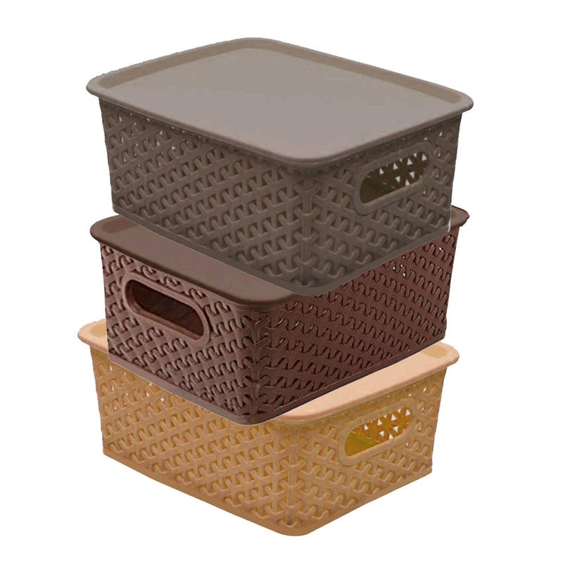 Kuber Industries Kuber Industries Brocade Jewellery kit with Pouch Red Plastic 3 Pieces Small Size Multipurpose Solitaire Storage Basket with Lid MultiSize25x19x105cmCTLTC010898  - Image 5