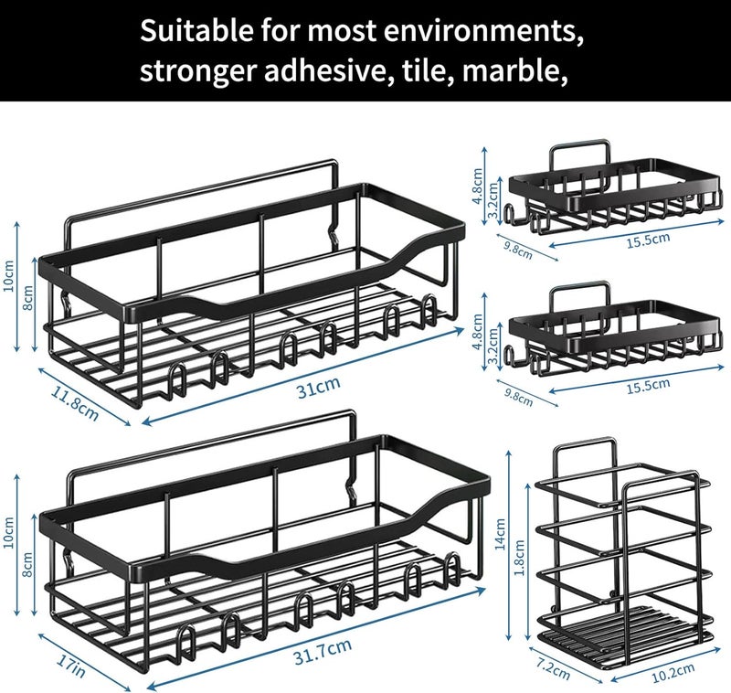 GIUOIDUO Premium Shower Caddy, 5-Pack Adhesive Shower Organizer, No Drill Bathroom Shelves, Rustproof Stainless Steel Shower Shelves for Inside Shower, Shampoo Holder, Shower Storage Rack, Matte Black - Image 2