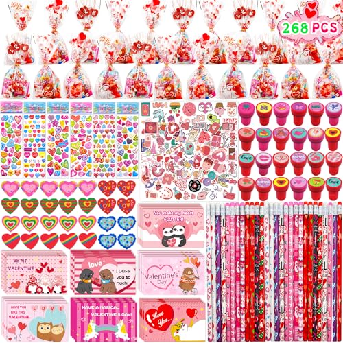 Phaorui 268 Pcs Kids Valentines Day Gifts for School Classroom Exchange Valentines Goodie Bags Stuffers Valentines Day Cards for Kids Party Favors Class Treats Valentines Stationery Set - Image 1