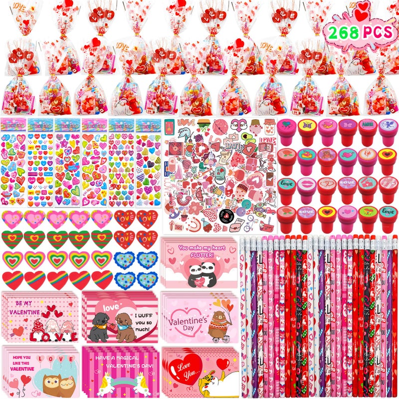Phaorui 268 Pcs Kids Valentines Day Gifts for School Classroom Exchange Valentines Goodie Bags Stuffers Valentines Day Cards for Kids Party Favors Class Treats Valentines Stationery Set - Image 3