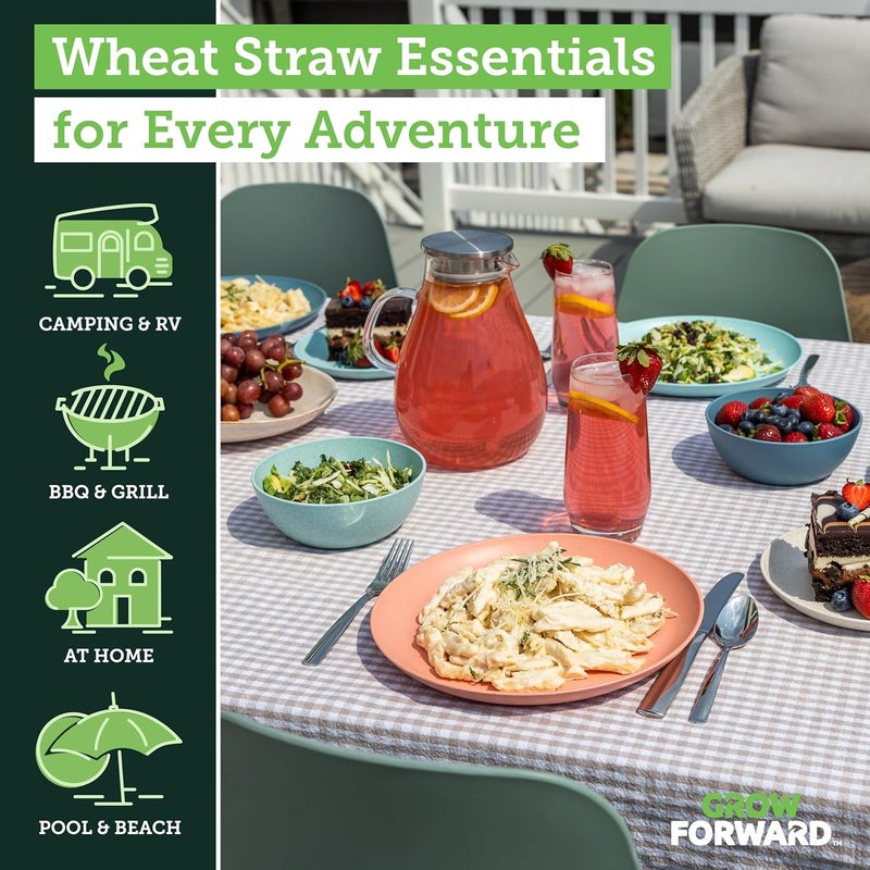 Grow Forward 16-piece Premium Wheat Straw Dinnerware Sets for 4 - Unbreakable Dishwasher & Microwave Safe Plastic Plates and Bowls Sets - Patio, Outdoors, RV, Camping Dishes - Tropical - Image 2