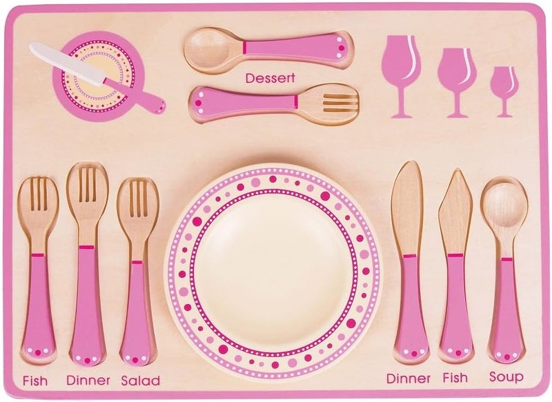 Lelin Wooden Dinner Place Setting - Pink