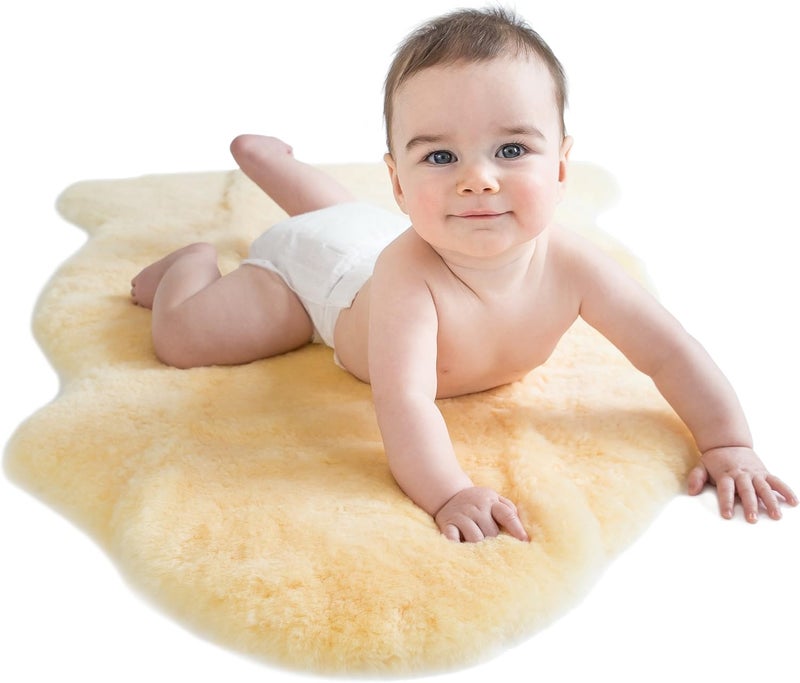 Woolino Sheepskin Luxuriously Soft Fluffy Rug for Bedroom, 100% Natural Australian Merino Wool Lambskin Baby Carpet - Flax - Image 1