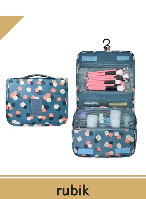 Portable Travel Makeup Bag, Cosmetic Organizer Make Up Artist Storage For Cosmetics, Makeup Brushes, Toiletry And Travel Accessories- Blue Flower