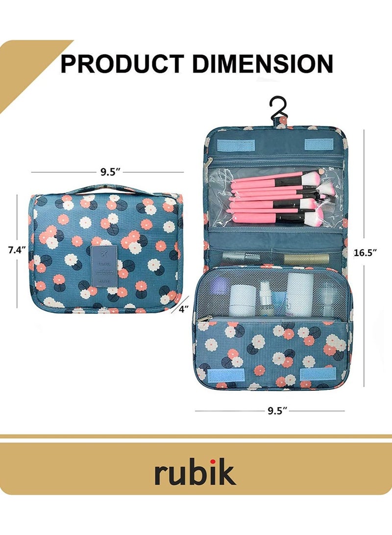 Rubik Portable Travel Makeup Bag, Cosmetic Organizer Make Up Artist Storage For Cosmetics, Makeup Brushes, Toiletry And Travel Accessories- Blue Flower - Image 4