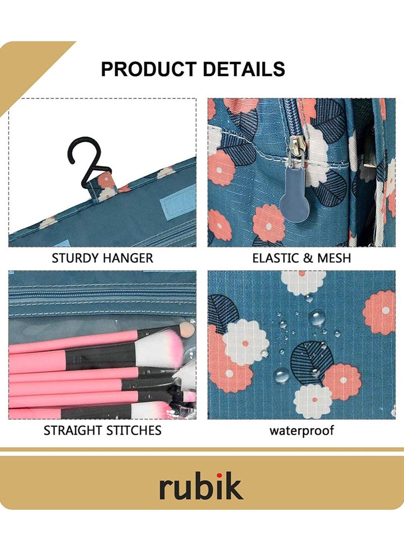 Rubik Portable Travel Makeup Bag, Cosmetic Organizer Make Up Artist Storage For Cosmetics, Makeup Brushes, Toiletry And Travel Accessories- Blue Flower - Image 5