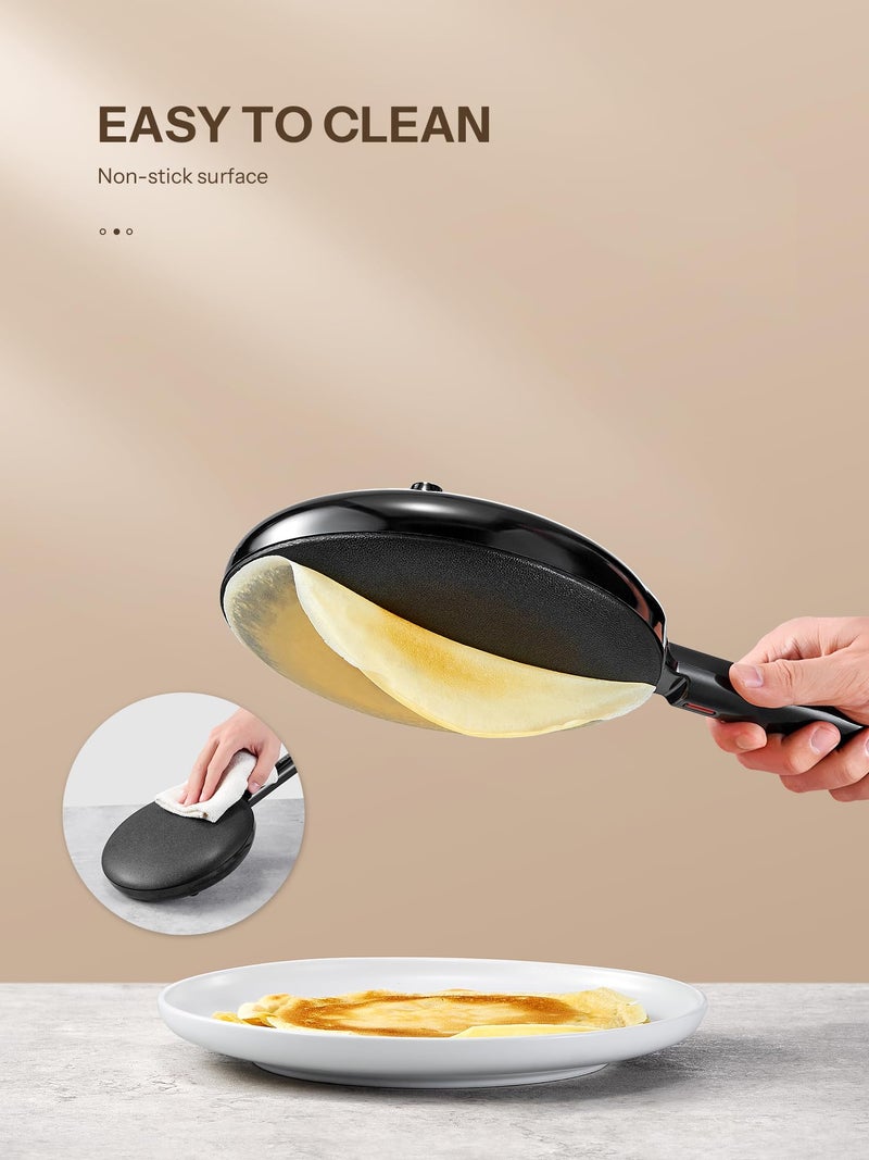 Reemix Electric Crepe Maker, 8 Inch Portable Crepe Maker Machine With Not-Stick Dipping Plate, Automatic Temperature Control, Nonstick Crepe Pan, Black (Black) - Image 3