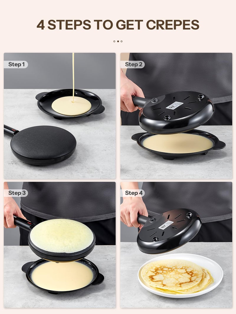 Reemix Electric Crepe Maker, 8 Inch Portable Crepe Maker Machine With Not-Stick Dipping Plate, Automatic Temperature Control, Nonstick Crepe Pan, Black (Black) - Image 4