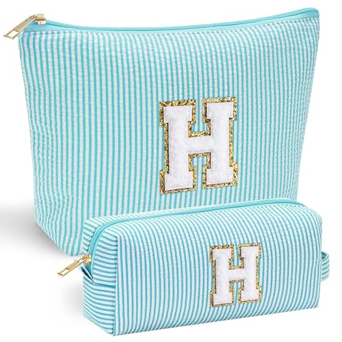 YOOLIFE Personalized Friend Birthday Gifts - 2 Pieces Makeup Bag Cosmetic Bags for Women Travel Makeup Bag Make up Bag with Small Makeup Bag Wedding Bridesmaid Gifts Teacher Gifts for Women Letter H - Image 1