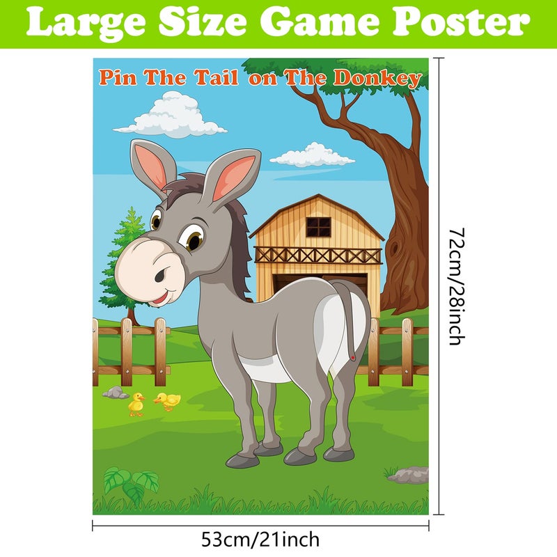 PLULON Pin The Tail on The Donkey Party Game for Kids, Donkey Themed Animal Birthday Party Games Donkey Poster with Tail Stickers for Kids Farm Animal Donkey Party Favors Home Wall Decorations - Image 2