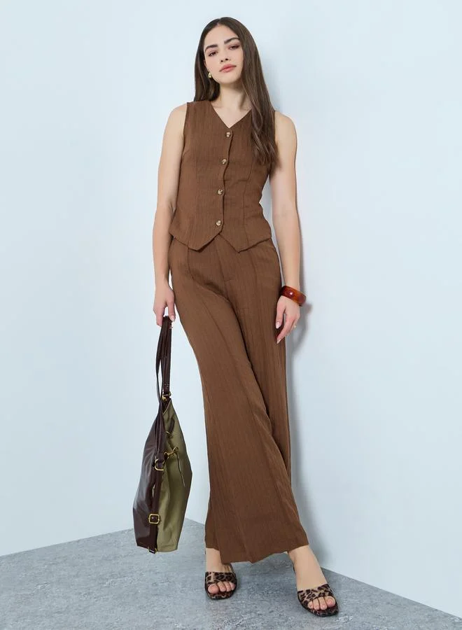 Styli Brown Linen Sleeveless Waistcoat