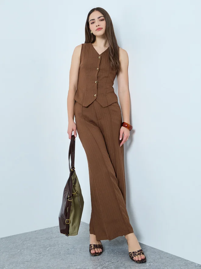 Styli Brown Linen Sleeveless Waistcoat