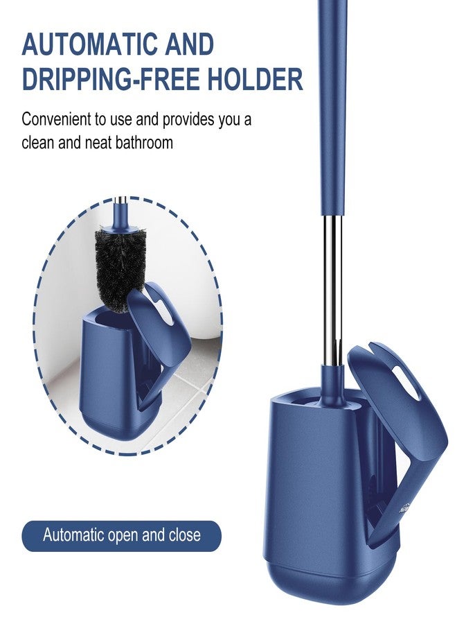 سيتسيل فرشاة تنظيف المرحاض وحاملها من SetSail، غطاء ذاتي الإغلاق، حامل فرشاة المرحاض، مقبض طويل جدًا، مجموعة فرشاة مرحاض جيدة التهوية لتنظيف الحمام، شعيرات نايلون، عبوتان - داكن وأزرق - Image 4