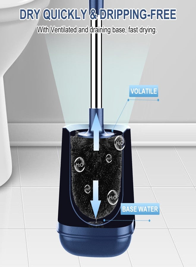 سيتسيل فرشاة تنظيف المرحاض وحاملها من SetSail، غطاء ذاتي الإغلاق، حامل فرشاة المرحاض، مقبض طويل جدًا، مجموعة فرشاة مرحاض جيدة التهوية لتنظيف الحمام، شعيرات نايلون، عبوتان - داكن وأزرق - Image 5