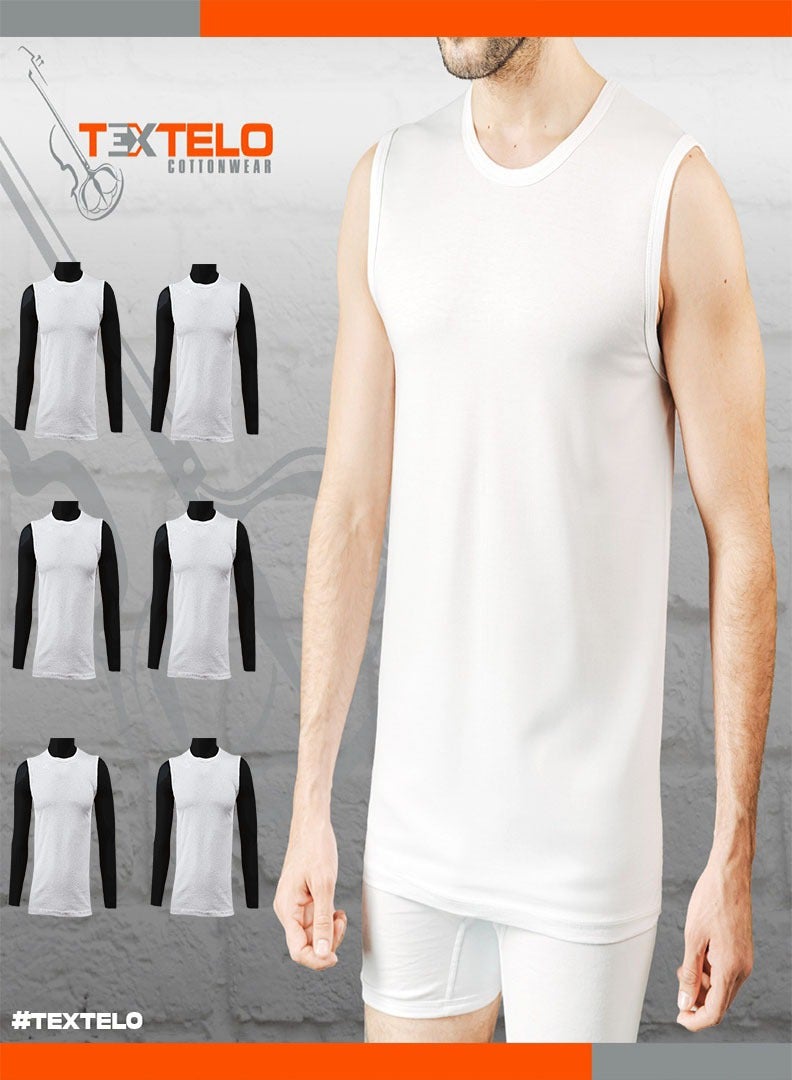Textelo Pack of 6 Men's Under Shirt White 100% Cotton Vests Sport Lounge T-shirt Wide shoulder Made in Egypt - Image 1