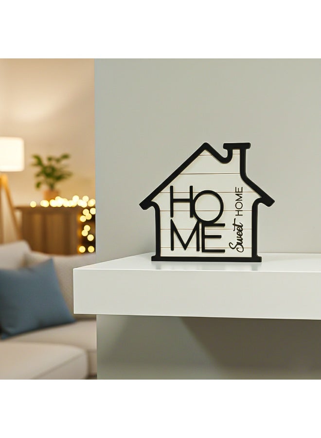 ديكور منزل على شكل بيت صغير مجسم بعبارة Home Sweet Home , مجسمات منزلية للزينة، مصنوعة من الخشب, بسمك 8 ملم بالون الابيض و الاسود, قطع ديكور للارفف تكمل ديكور منزلك وتضيف عليه الجمال و الاناقة - Image 3
