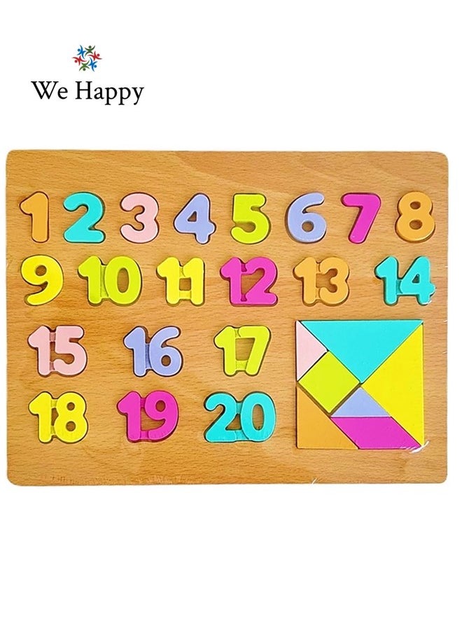 We Happy 28 Pieces Wooden Learning 123 Puzzle, Early Education Activity Numbers Board Toy for Toddlers  - Image 1