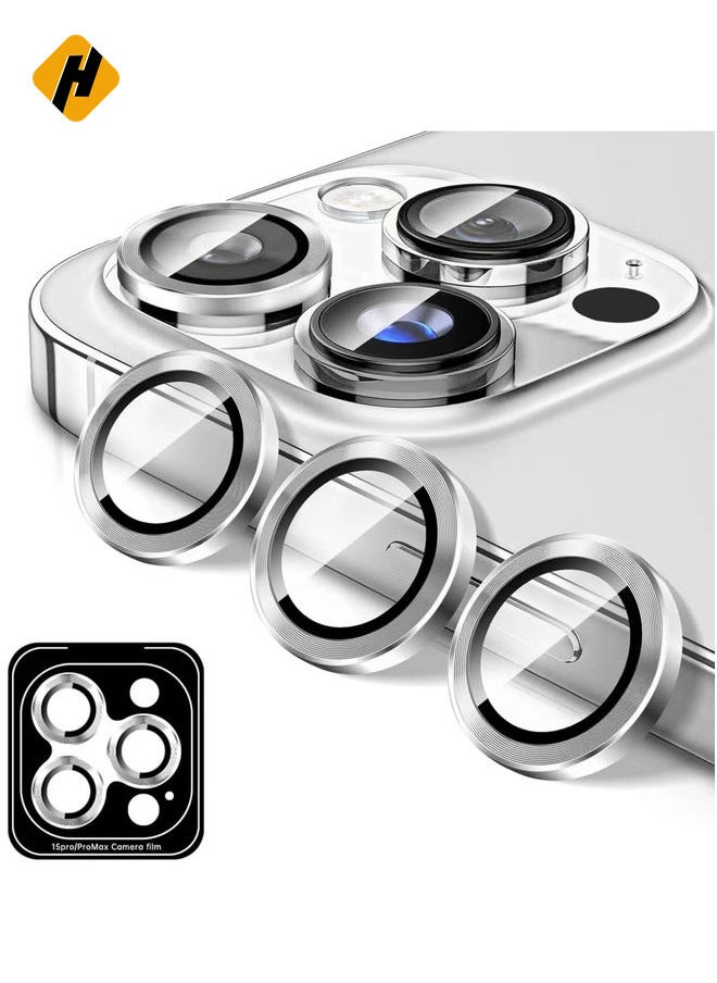 HuHa Camera Lens Protector for iPhone 16 Pro/iPhone 16 Pro Max – Tempered Glass Camera Cover with Automatic Alignment Metal Rings, HD Anti-Scratch Protection – Silver  - Image 1