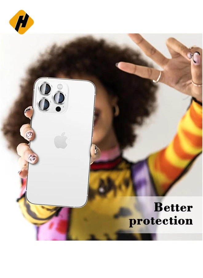 HuHa Camera Lens Protector for iPhone 16 Pro/iPhone 16 Pro Max – Tempered Glass Camera Cover with Automatic Alignment Metal Rings, HD Anti-Scratch Protection – Silver  - Image 5