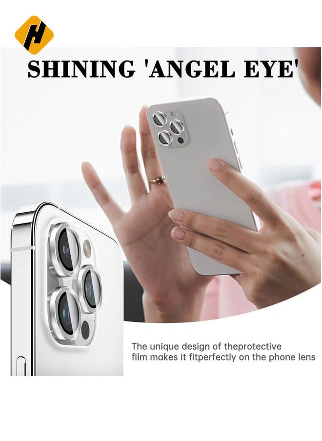 HuHa Camera Lens Protector for iPhone 16 Pro/iPhone 16 Pro Max – Tempered Glass Camera Cover with Automatic Alignment Metal Rings, HD Anti-Scratch Protection – Silver  - Image 3