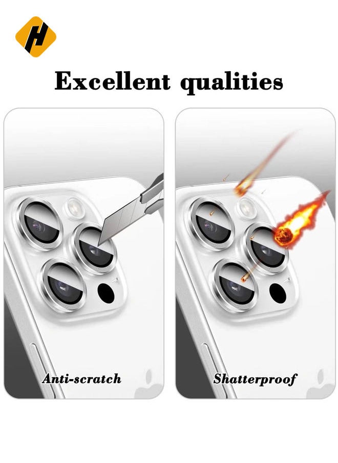 HuHa Camera Lens Protector for iPhone 16 Pro/iPhone 16 Pro Max – Tempered Glass Camera Cover with Automatic Alignment Metal Rings, HD Anti-Scratch Protection – Silver  - Image 4
