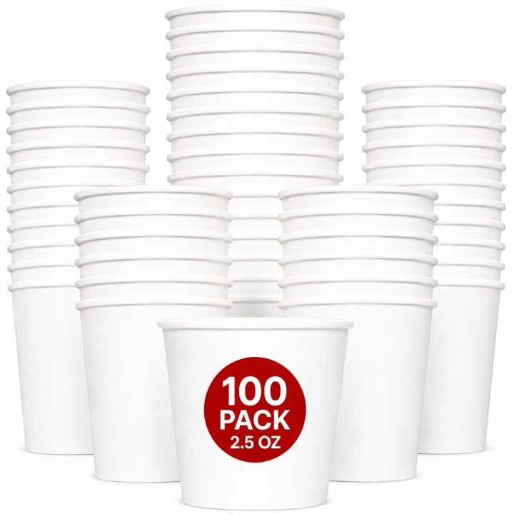 Lavish Heavy Duty White Paper Cups, 2.5Oz, Pack of 100, Disposable Coffee, Tea & Qahwa Cups, Leak-Resistant Beverage Cups for Hot & Cold Drinks, Ideal for Home, Office, Parties, Catering & Takeaway - Image 1