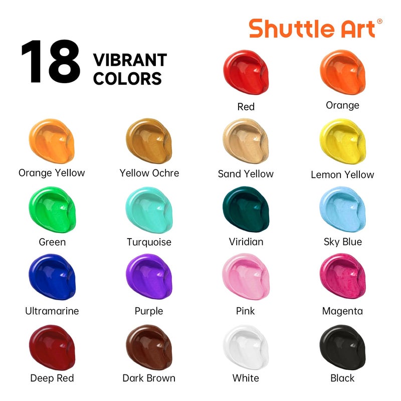 Shuttle Art 18 Colors Acrylic Paint Bottle Set (250ml/8.45oz), Rich Pigmented Bulk Painting Supplies for Artists, Beginners and Kids on Rocks Crafts Canvas Wood Ceramic - Image 4