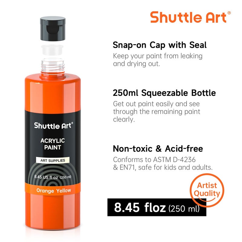 Shuttle Art 18 Colors Acrylic Paint Bottle Set (250ml/8.45oz), Rich Pigmented Bulk Painting Supplies for Artists, Beginners and Kids on Rocks Crafts Canvas Wood Ceramic - Image 5