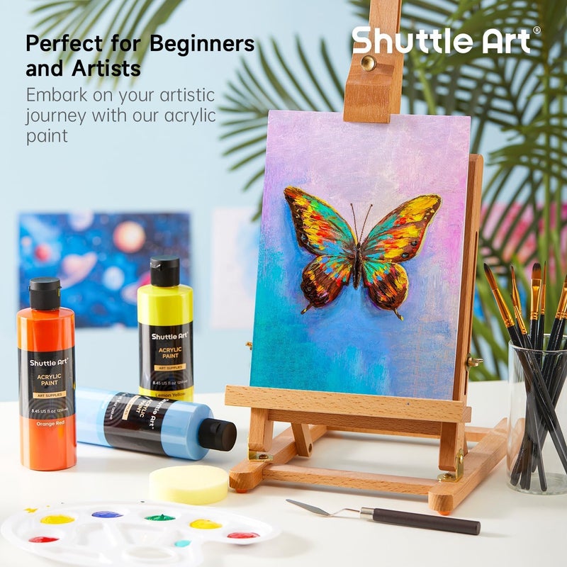 Shuttle Art 18 Colors Acrylic Paint Bottle Set (250ml/8.45oz), Rich Pigmented Bulk Painting Supplies for Artists, Beginners and Kids on Rocks Crafts Canvas Wood Ceramic - Image 3
