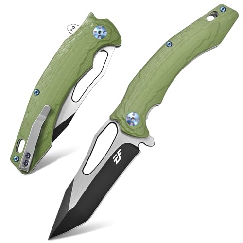 Eafengrow EF915 Folding Knife D2 Steel Blade with Black-Oxide Coating; G10 Handle with Ball Bearing Safe Open Flipper Knife, Locking Liner and Pocketclip for Camping Work (Green) - Image 1