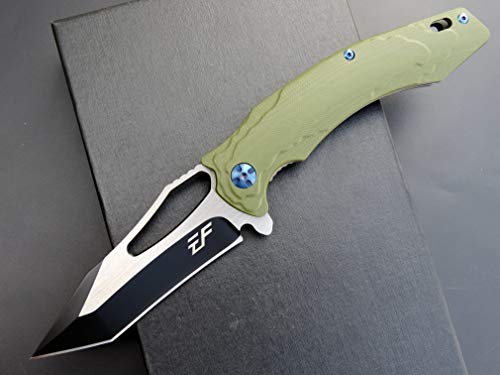 Eafengrow EF915 Folding Knife D2 Steel Blade with Black-Oxide Coating; G10 Handle with Ball Bearing Safe Open Flipper Knife, Locking Liner and Pocketclip for Camping Work (Green) - Image 3
