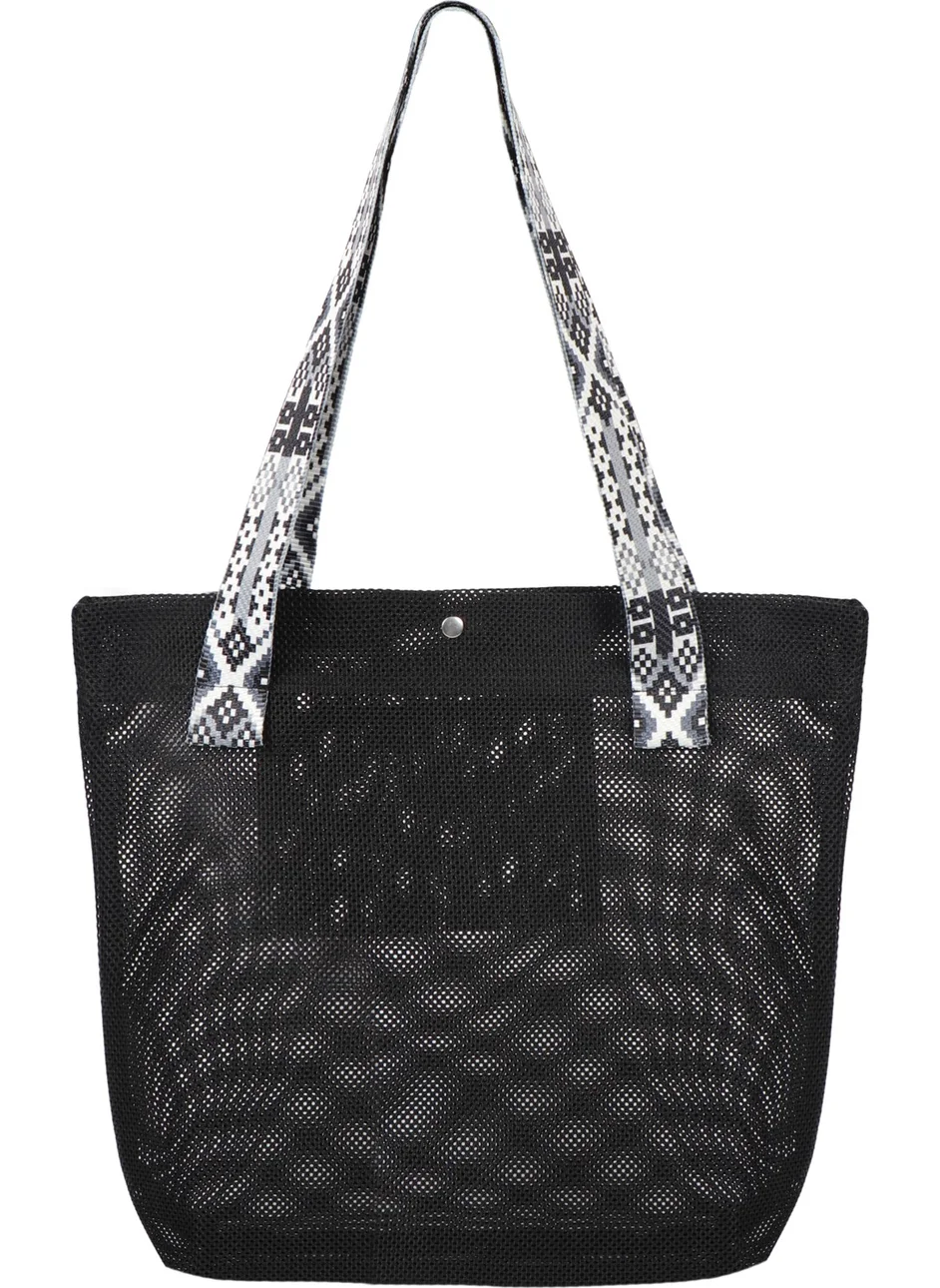 Hobi Market Art Mesh Women's Beach Bag Daily Hand and Shoulder Bag Picnic Bag 44X37 Cm. Black