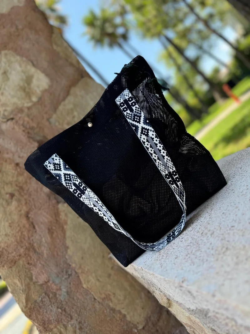 Hobi Market Art Mesh Women's Beach Bag Daily Hand and Shoulder Bag Picnic Bag 44X37 Cm. Black