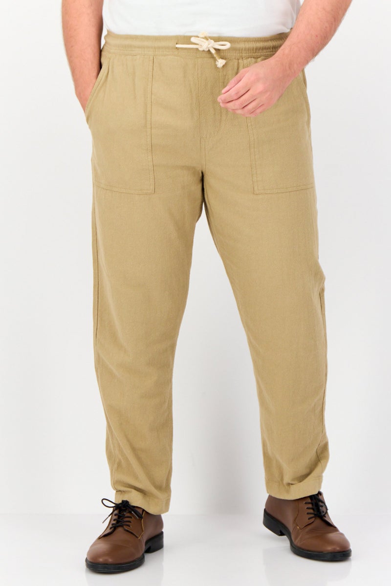 Celio Men Regular Fit Textured Straight Leg Pants, Beige - Image 1