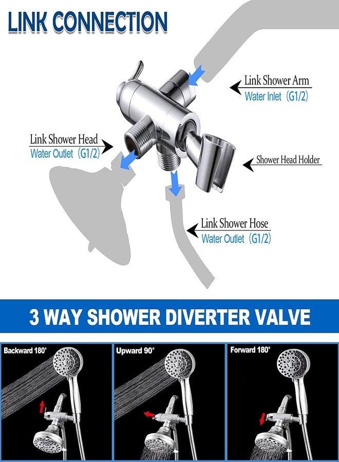 YDmeet Shower Arm Diverter with Handshower Mount, G1/2 Brass Shower Diverter Valve Bathroom Universal Shower System Replacement for Handheld Shower and Fixed Shower Head(Polished Chrome) - Image 4