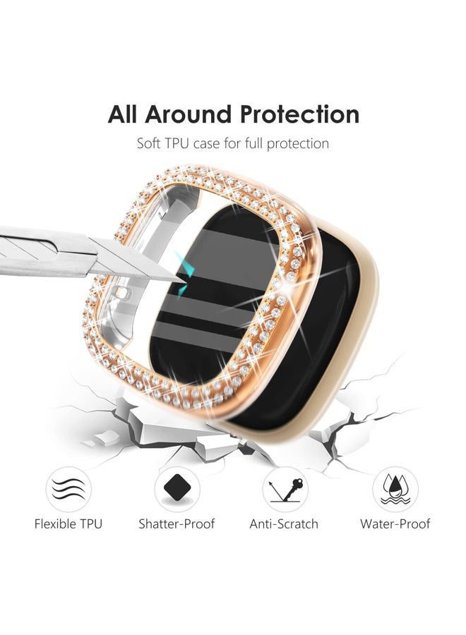 FULLIFE 3-Pack TPU Bumper for Fitbit Versa 4 Screen Protector, Crystal Diamond Bling Case HD Full Protective Cover for Men Women, Fitbit Versa 4/Fitbit Sense 2 Smartwatch, Rose Gold/Pink/Clear - Image 4
