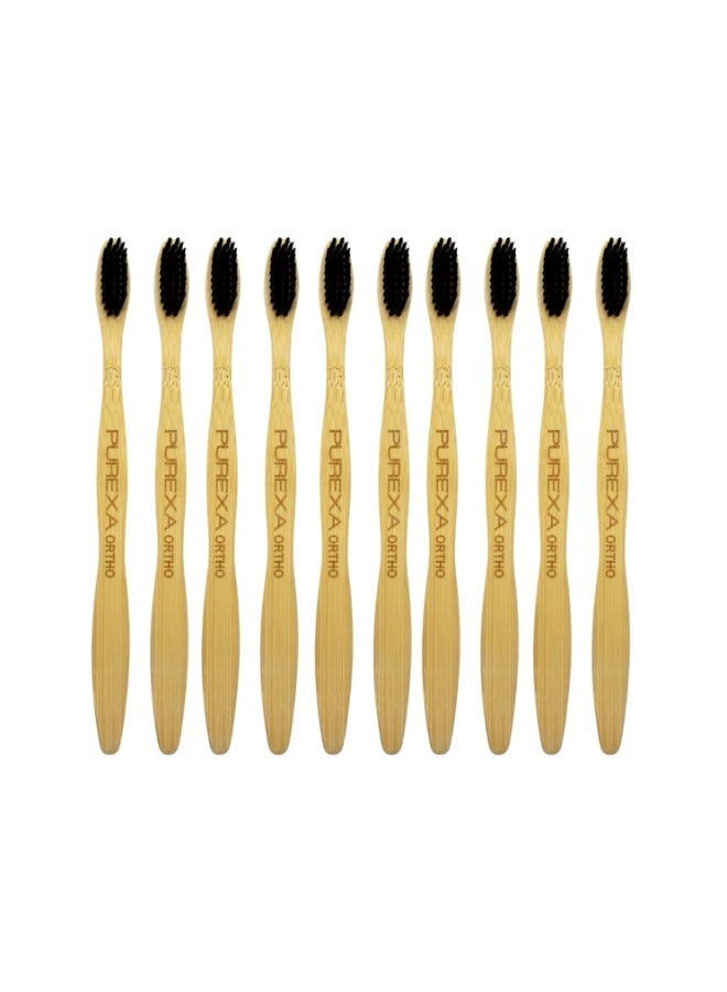 PUREXA Bamboo Orthodontic Toothbrush for Braces (Pack of 10) | Activated Charcoal Soft Bristles | BPA-Free, Biodegradable & Compostable | Interdental Brush for Kids & Adults | Eco-Friendly Oral Care - Image 1