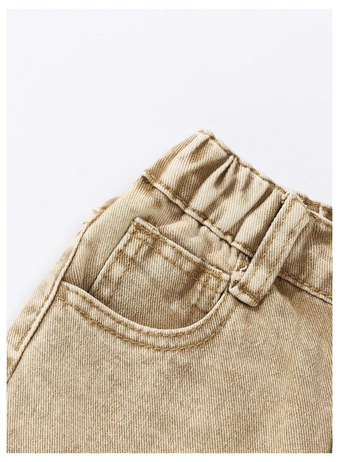 WDIRARA Toddler Girl's 3D Floral Jeans Cute Wide Leg Baggy Denim Pants Khaki 4Y - Image 4