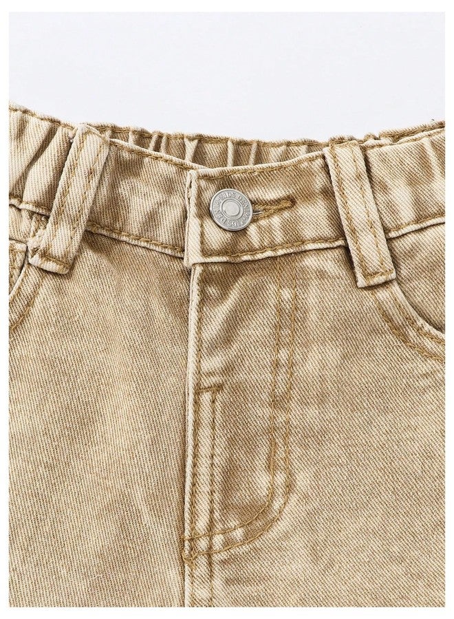 WDIRARA Toddler Girl's 3D Floral Jeans Cute Wide Leg Baggy Denim Pants Khaki 4Y - Image 5