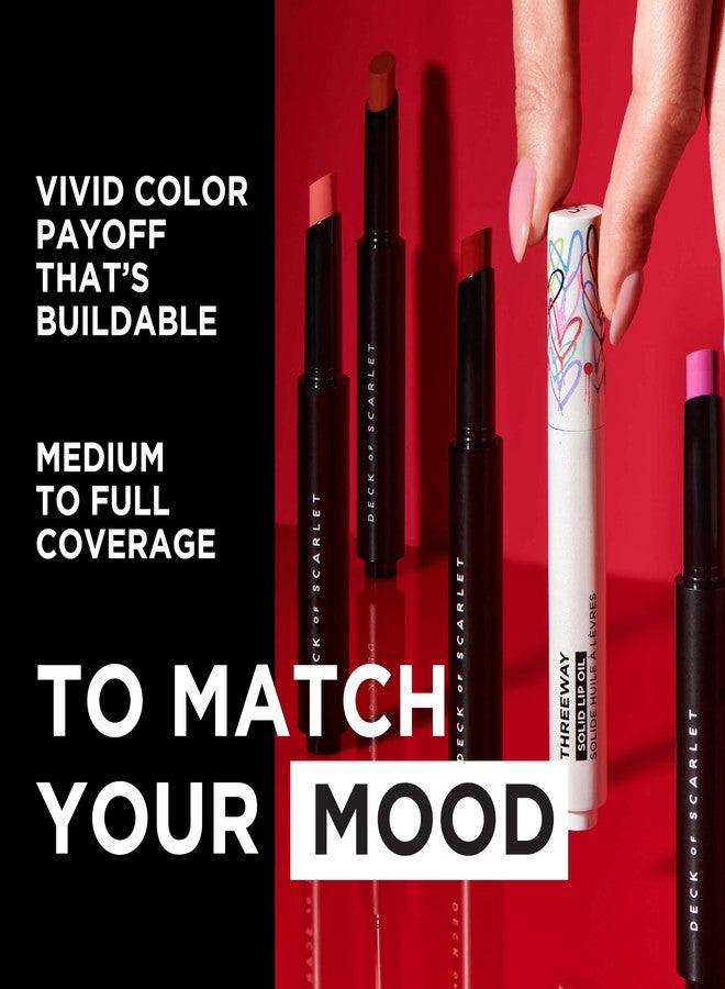 Deck of Scarlet Threeway Solid Lip Oil, Vegan Formula With Hyaluronic Acid and Hydrating Oil Blend, Glossy Finish - Pink Petal - Image 3
