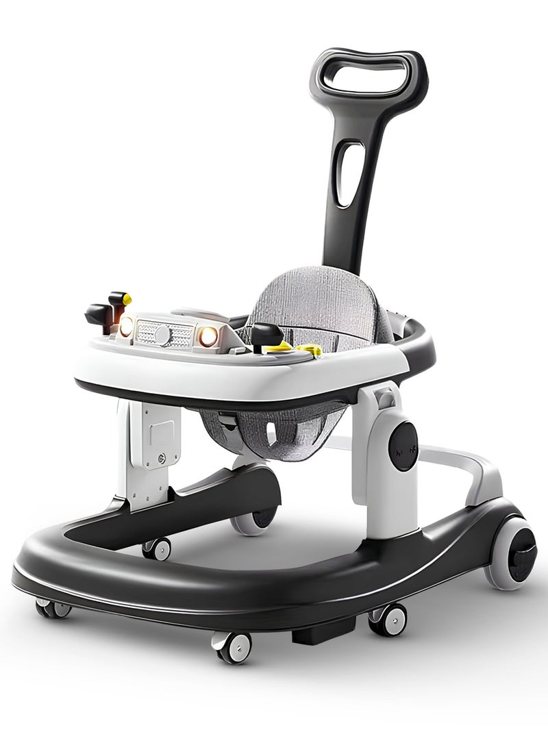 BAYBEE 3 in 1 Rollo Baby Walker for Kids, Baby Push Walker with Parental Push Handle, 5 Adjustable Height, Speed Adjustable, Foldable Kids Walker with Light, Tray & Musical Toddler Walker for Baby 6 to 24 Months Boy Girl Black - Image 1