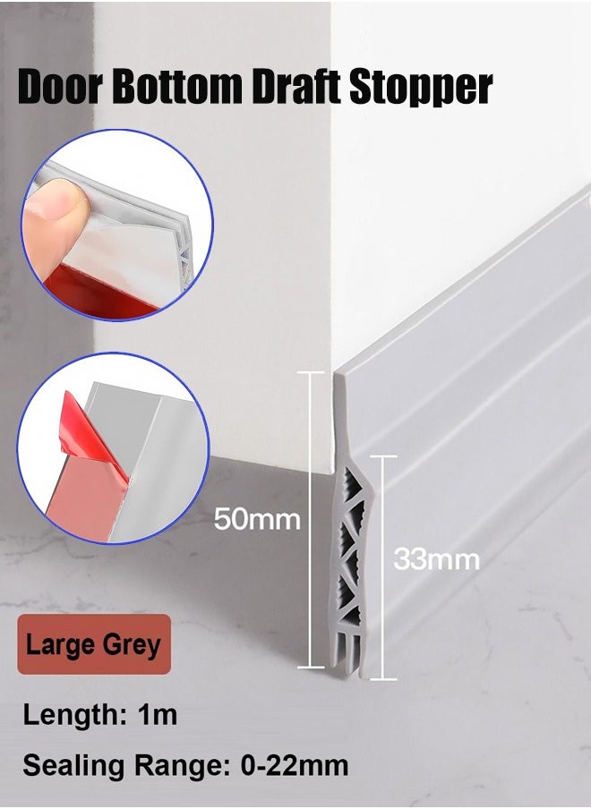 Generic Door Bottom Draft Stopper - Wind Dust Noise Weather Stripping Heat Seal Strip - 100cm Length - Indoor and Outdoor Use - Heat and Sound Insulation - Insect Barrier Door Draft Stopper Door Sweep for Exterior Interior Doors Soft and Hard Composite Sealing Strip Under Blocker Insulator Weather Stripping  - Image 1