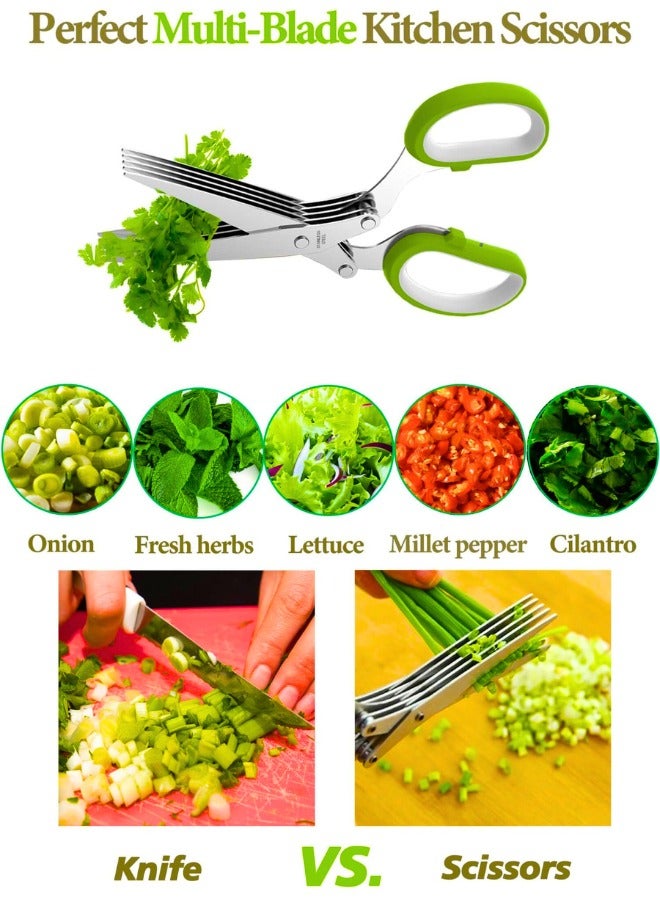 تشيس اب طقم مقصات أعشاب مع 5 شفرات متعددة من الفولاذ المقاوم للصدأ، وغطاء آمن ومشط تنظيف، ومقص تقطيع متعدد الأغراض للمطبخ، ومفرمة، وأداة مطبخ حادة آمنة للغسل في غسالة الأطباق، وقاطع ومفرمة للطهي - Image 2