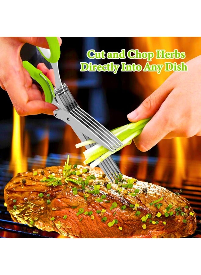 تشيس اب طقم مقصات أعشاب مع 5 شفرات متعددة من الفولاذ المقاوم للصدأ، وغطاء آمن ومشط تنظيف، ومقص تقطيع متعدد الأغراض للمطبخ، ومفرمة، وأداة مطبخ حادة آمنة للغسل في غسالة الأطباق، وقاطع ومفرمة للطهي - Image 3