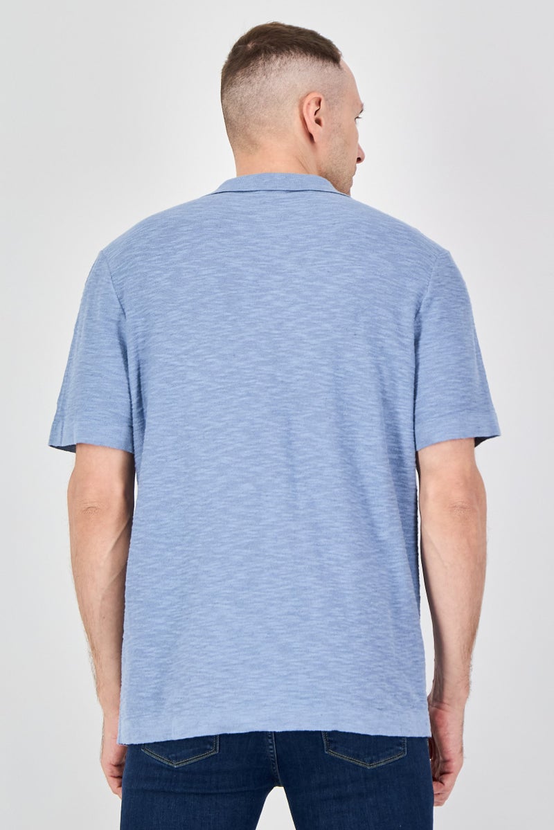 Celio Men Regular Fit Textured Short Sleeves Casual Shirt, Light Blue - Image 3