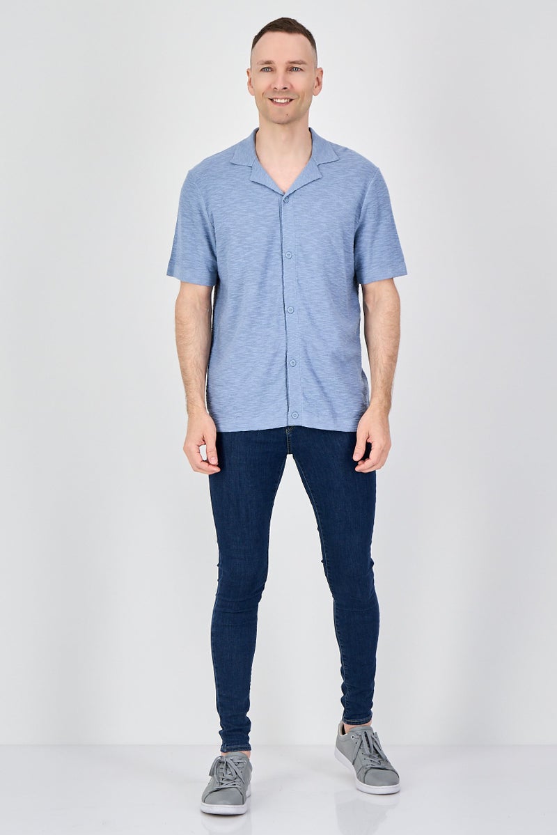 Celio Men Regular Fit Textured Short Sleeves Casual Shirt, Light Blue - Image 4
