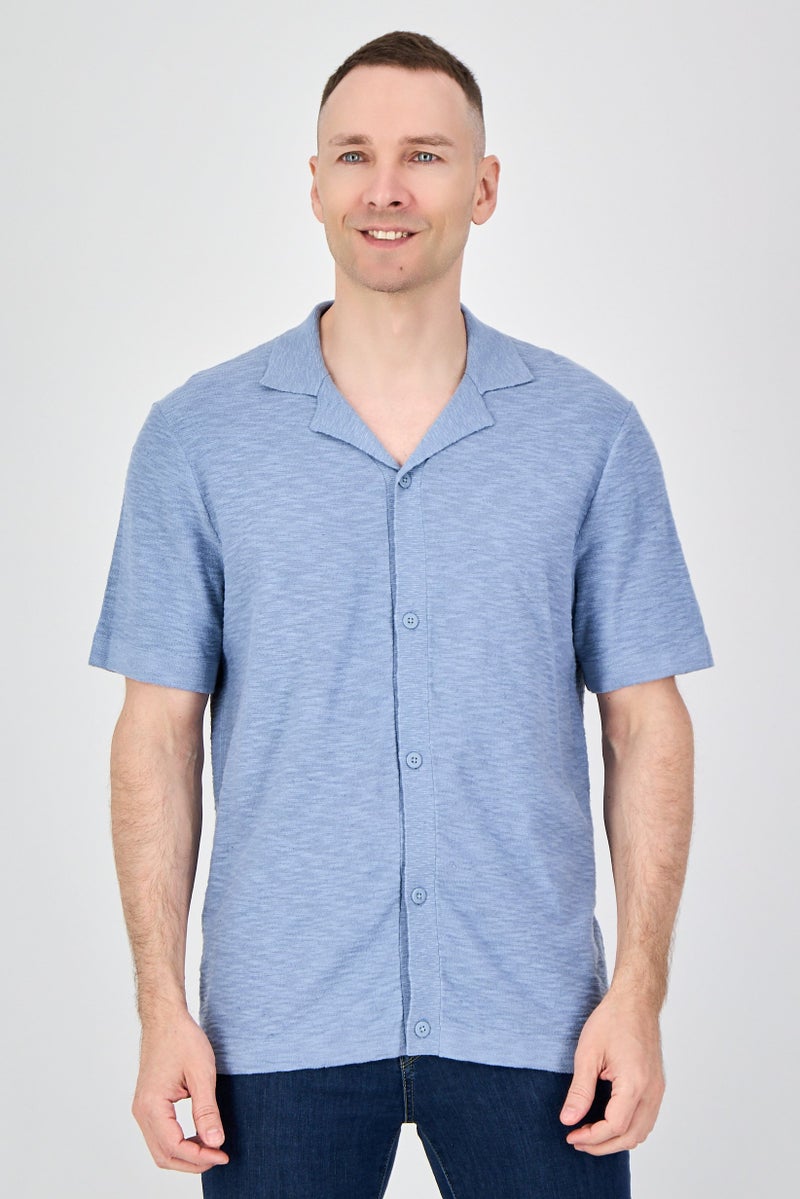 Celio Men Regular Fit Textured Short Sleeves Casual Shirt, Light Blue - Image 1