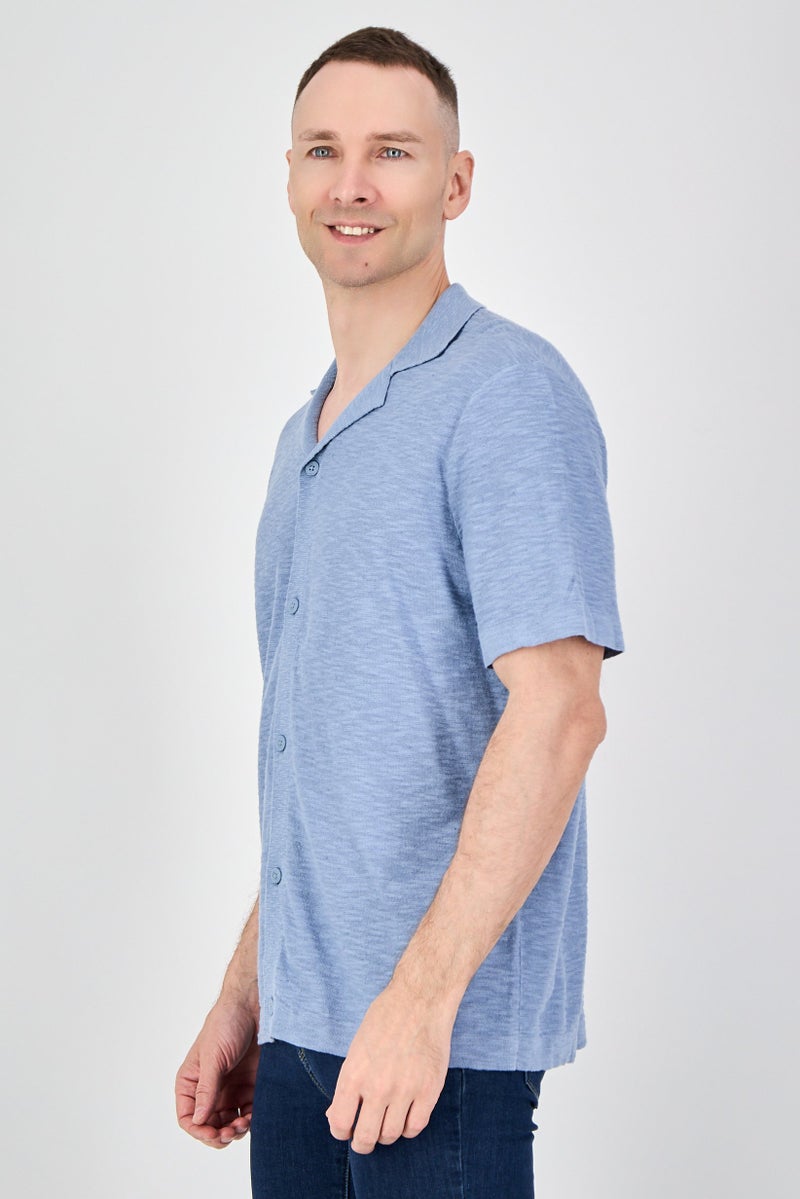 Celio Men Regular Fit Textured Short Sleeves Casual Shirt, Light Blue - Image 2